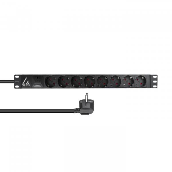 Lanview 19" räkkiin asennettava virtapaneeli, 3m, 16A, 8 x Schuko F -pistorasiaa