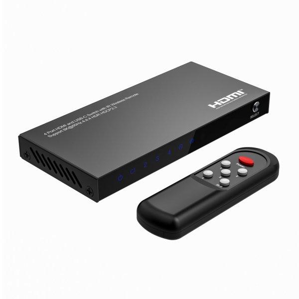 MicroConnect 8K60Hz USB-C and HDMI Switch 4x1, HDCP 2.3, w/ Remote control