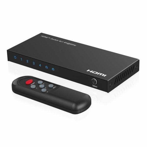 MicroConnect 4K60Hz HDMI Switch 4x1, HDCP 2.2, w/ Remote control