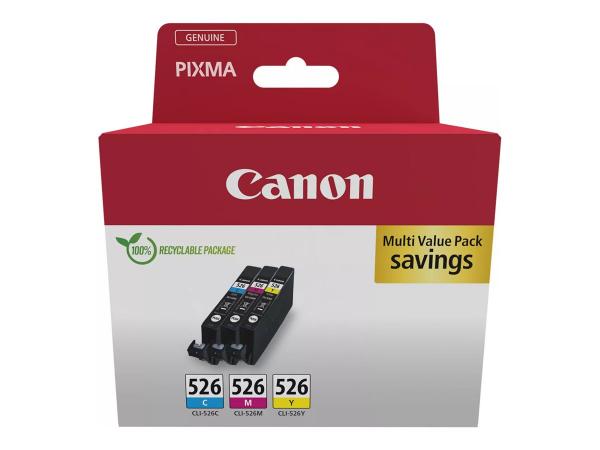 Canon CLI-526 C/M/Y Multi pack - 3 pakettia - 9 ml - keltainen, sinivihreä, magenta - alkuperäinen - mustesäiliö malleihin PIXMA iP4850, iP4950, iX6550, MG5150, MG5250, MG5350, MG6150, MG6250, MX895