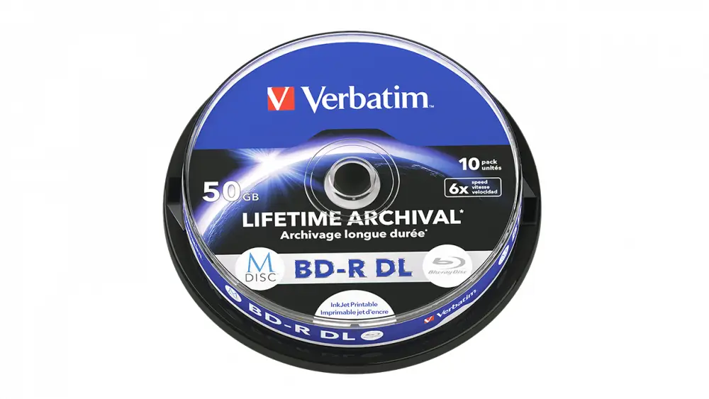 1x10 Verbatim M-Disc BD-R BluRay 50GB 6x Speed Cakebox printable