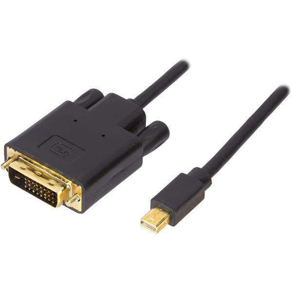 DELTACO mini DisplayPort - DVI-D Single Link monitorikaapeli, 20-pin ur - 24+1-pin ur, 2m, musta