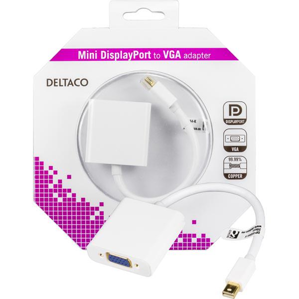 DELTACO Mini DisplayPort - VGA-sovitin, 20-pin ur - 15-pin na, valk.