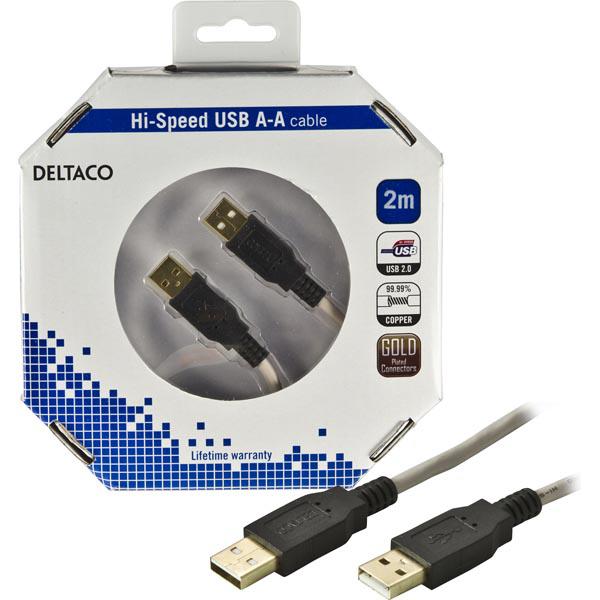 DELTACO USB 2.0 kaapeli Tyyppi A uros - Tyyppi A uros, 2m, beige/musta