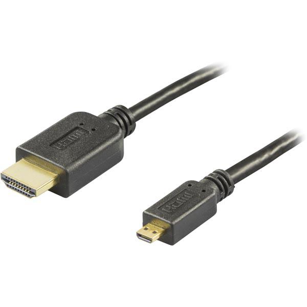 DELTACO HDMI-kaapeli, HDMI High Speed with Ethernet, 19-pin ur-micro 19-pin ur, 4K, Ultra HD, Ethernet, kullatut liitokset, johtimet puhdasta kuparia, musta, 5m