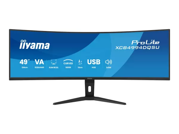 iiyama ProLite XCB4994DQSU-B1 - LED-näyttö - kaareva - 49 - 5120 x 1440 Dual Quad HD 120 Hz - VA - 400 cd/m² - 30001 - HDR10 - 2 ms - 2xHDMI, 2xDisplayPort - kaiuttimet - musta, matta