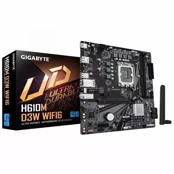 Gigabyte H610M D3W Wifi6 Motherboard - Supports 14Th Gen. Intel Core Cpus, 5+1+1 Phases Vrm, Up To 5600Mhz Ddr4, 1Xpcie 3.0 M.2, Wi-Fi 6, 1Gbe Lan,