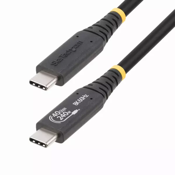 StarTech 50cm (1.6ft) USB4 Cable, USB-IF Certified USB-C Cord 40Gbps - USB-kaapeli - USB-C (uros) to USB-C (uros) - USB4 / Thunderbolt 3 / Thunderbolt 4 / DisplayPort 1.4 - 48 V - 5 A - 50 cm - ei sisällä halogeenia, passiivinen, tuki 4K 120 Hz, tuki